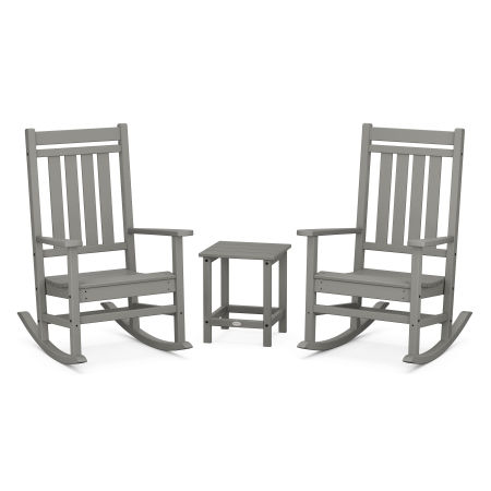 POLYWOOD Estate 3-Piece Rocking Chair Set with Long Island 18" Side Table in Slate Grey