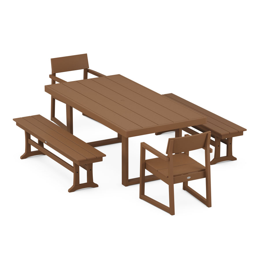 POLYWOOD EDGE 5-Piece Dining Set with Trestle Legs in Teak