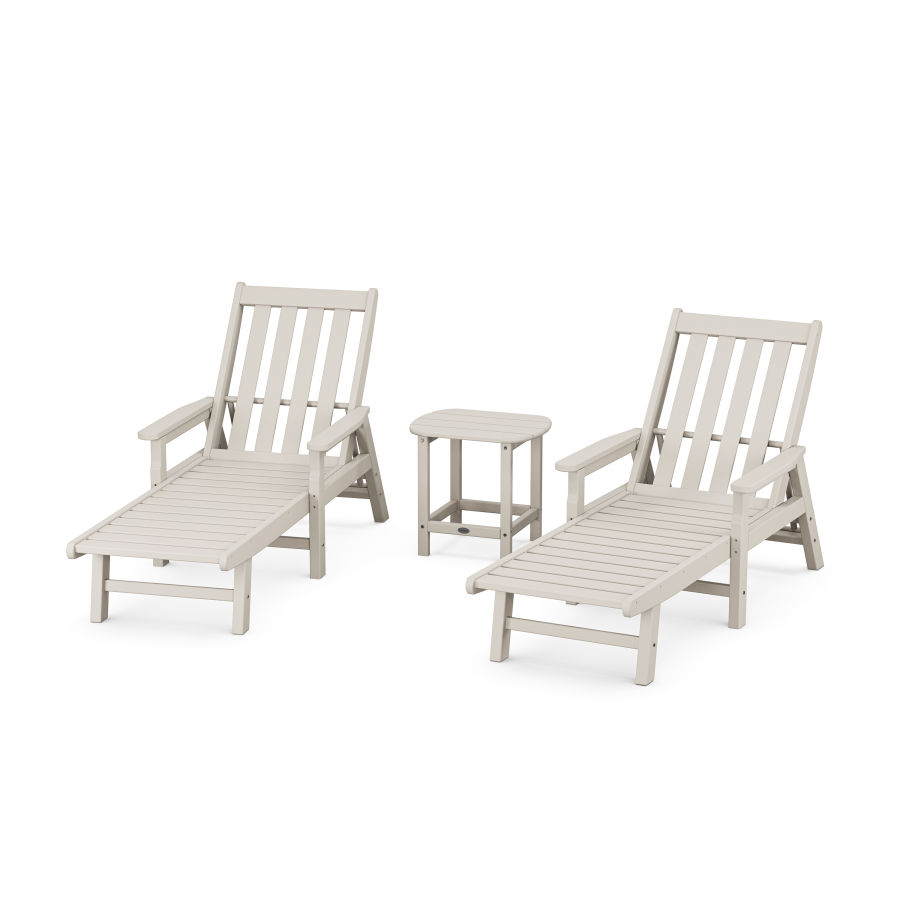 POLYWOOD Vineyard 3-Piece Chaise with Arms Set in Sand