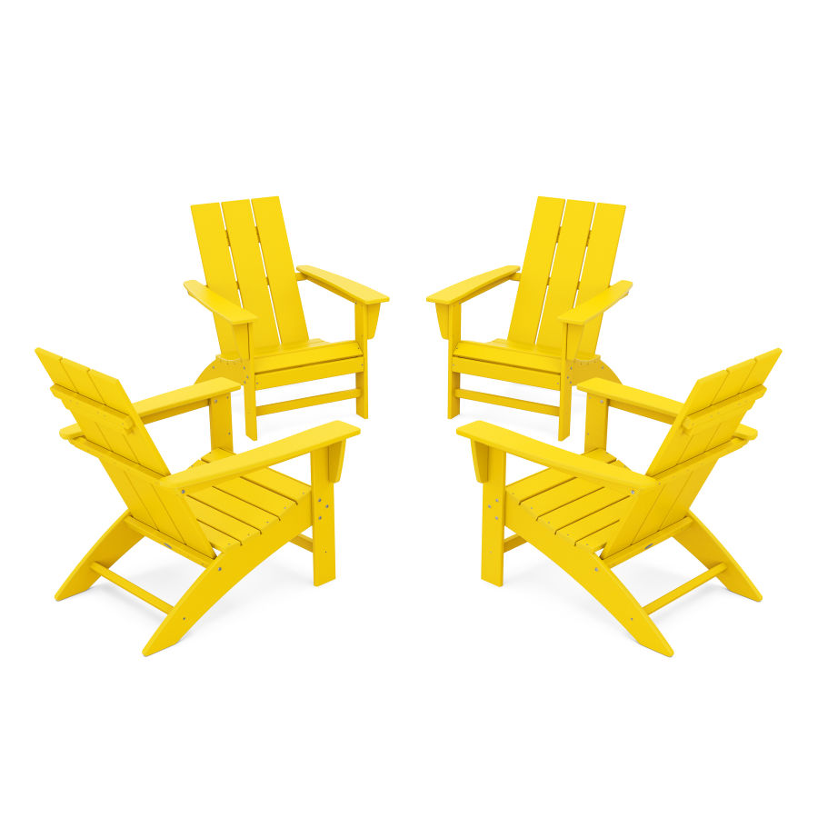 POLYWOOD 4-Piece Modern Adirondack Chair Conversation Set in Lemon