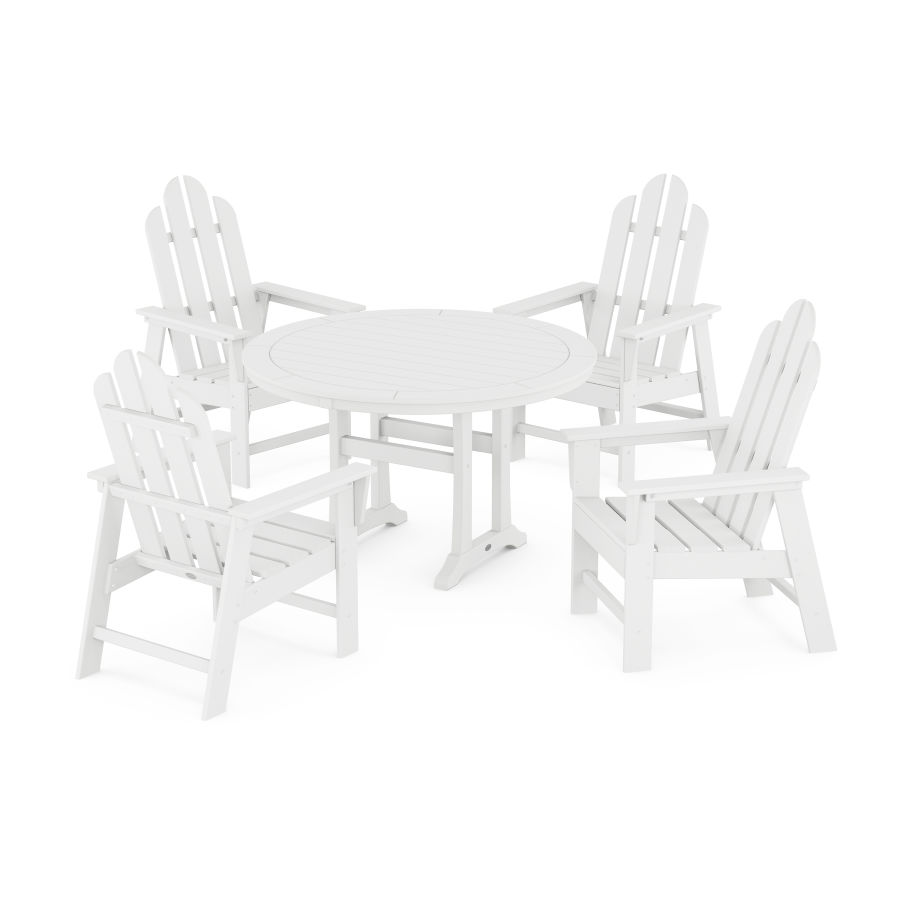 POLYWOOD Long Island 5-Piece Round Dining Set with Trestle Legs in White