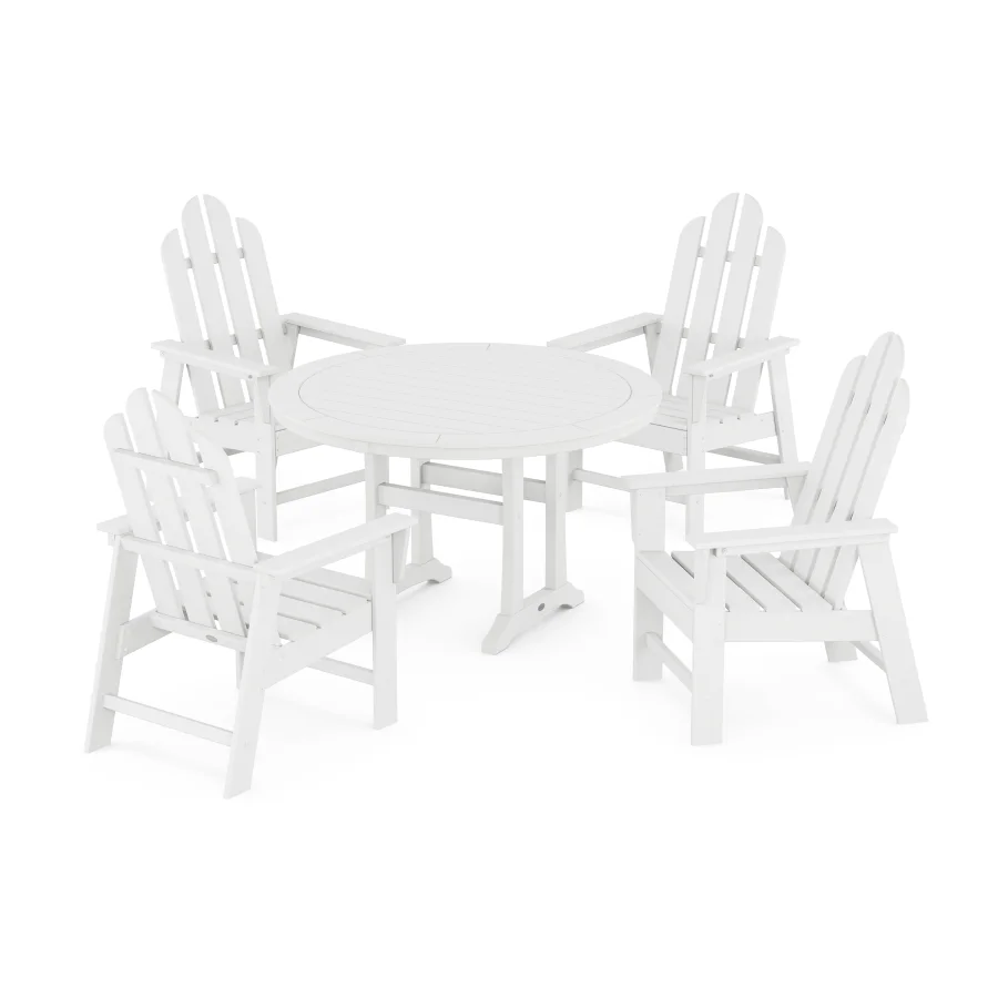 POLYWOOD Long Island 5-Piece Round Dining Set with Trestle Legs in White