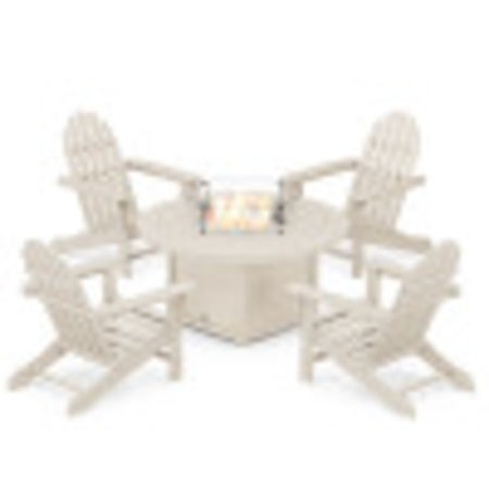Classic Adirondack 5-Piece Conversation Set with Fire Pit Table in Sand