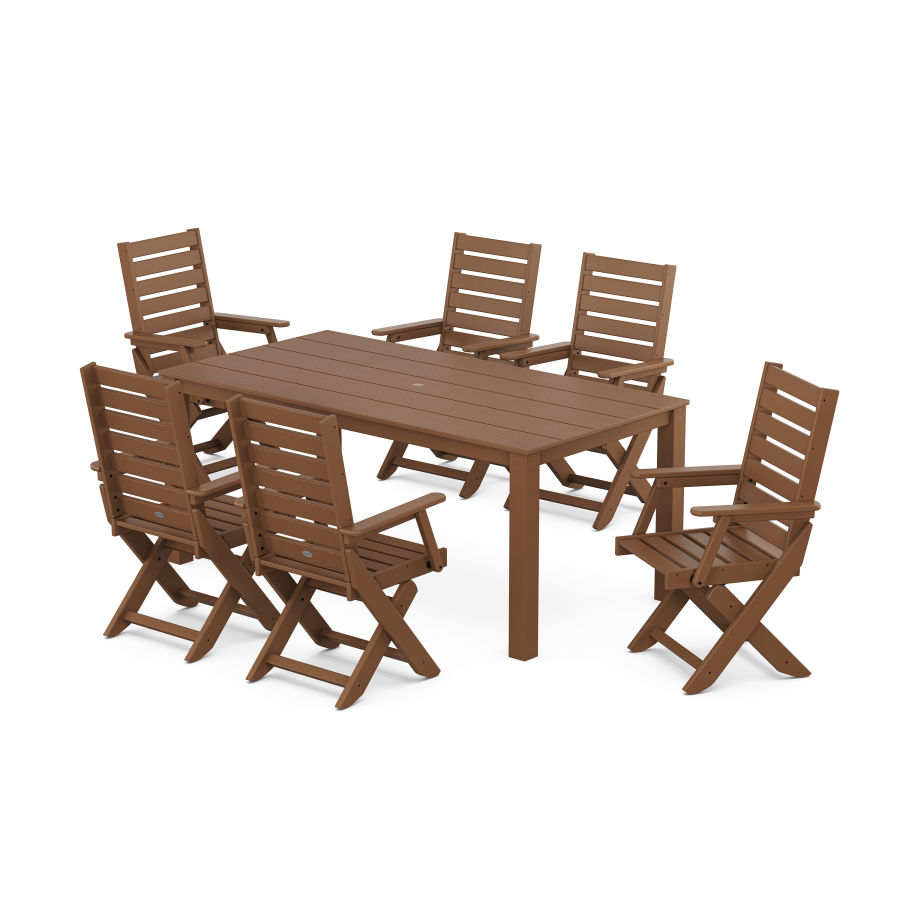 POLYWOOD Captain Folding Chair 7-Piece Parsons Dining Set in Teak