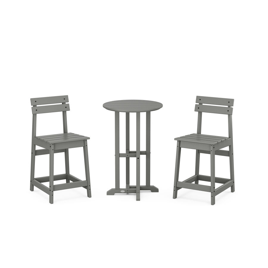 POLYWOOD Modern Studio Plaza Counter Chair 3-Piece Bistro Set in Slate Grey