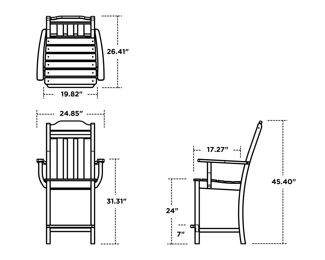 Dimensions for Cottage Counter Arm Chair