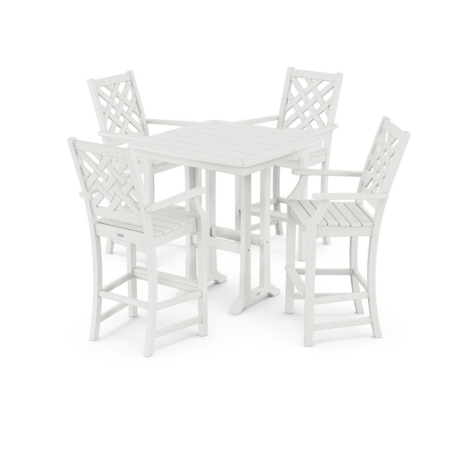 POLYWOOD Wovendale 5-Piece Bar Set with Trestle Legs in White