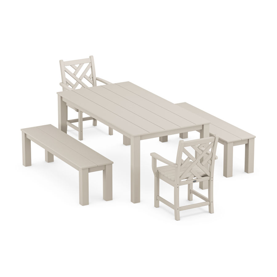 POLYWOOD Chippendale 5-Piece Parsons Dining Set with Benches in Sand