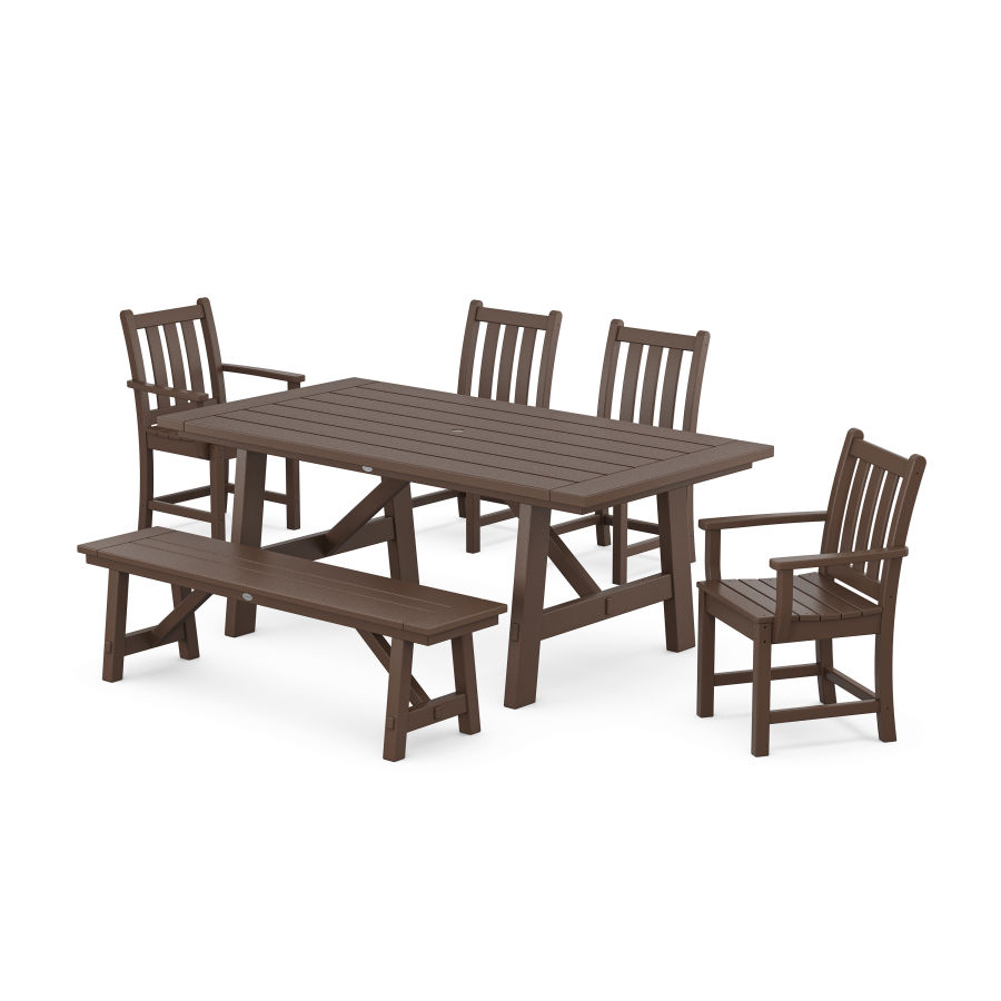 POLYWOOD Traditional Garden 6-Piece Rustic Farmhouse Dining Set With Trestle Legs in Mahogany