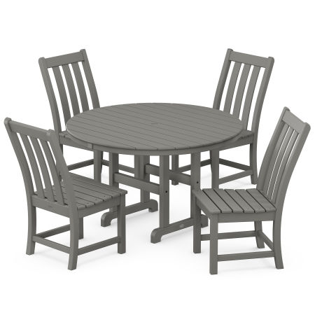 Vineyard 5-Piece Round Farmhouse Side Chair Dining Set in Slate Grey