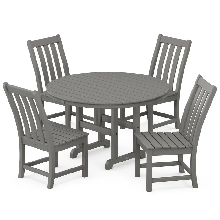 POLYWOOD Vineyard 5-Piece Round Farmhouse Side Chair Dining Set