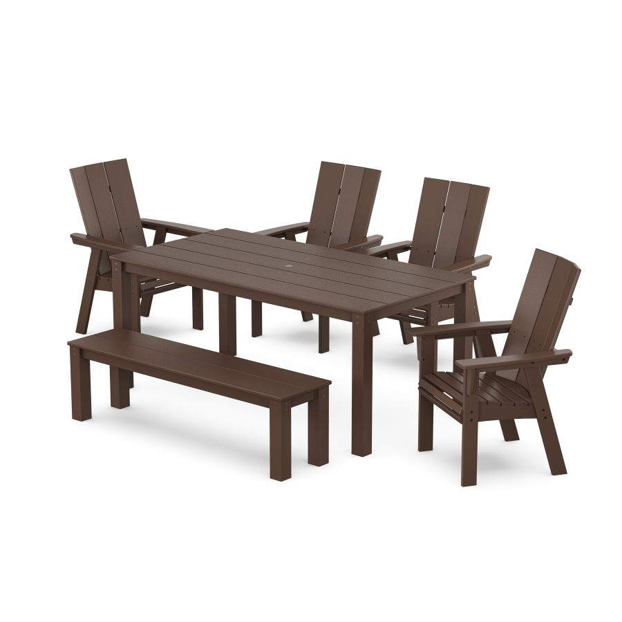 POLYWOOD Modern Curveback Adirondack 6-Piece Parsons Dining Set with Bench in Mahogany