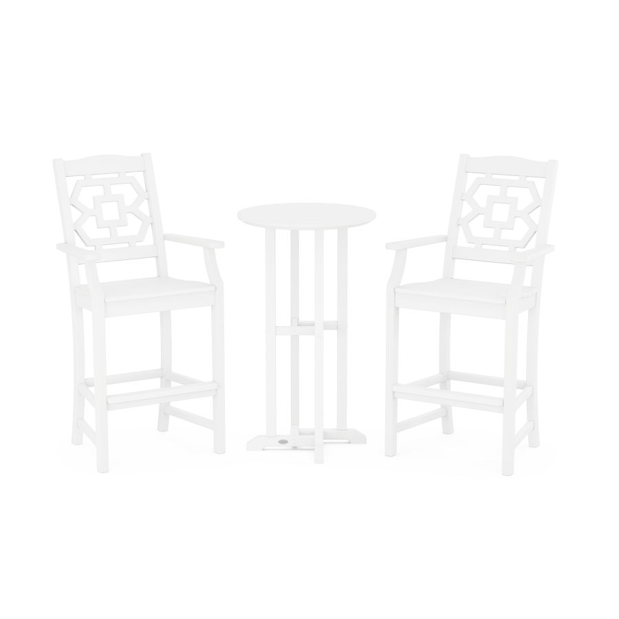 POLYWOOD Chinoiserie 3-Piece Farmhouse Bar Set in White