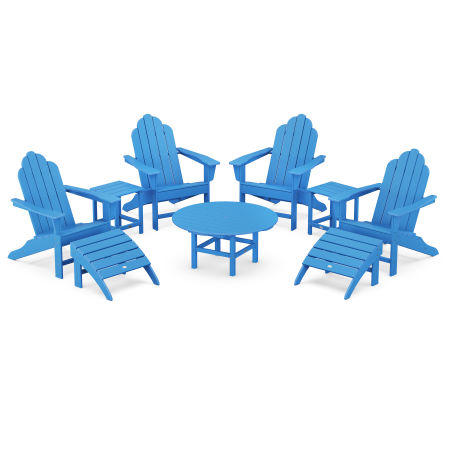 POLYWOOD Long Island Adirondack 9-Piece Conversation Group in Pacific Blue