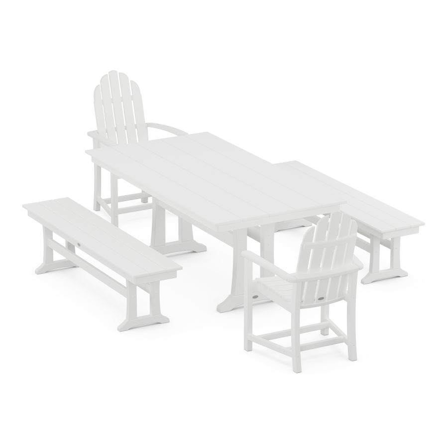 POLYWOOD Classic Adirondack 5-Piece Farmhouse Dining Set With Trestle Legs in White