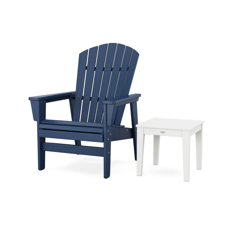 POLYWOOD Nautical Grand Upright Adirondack Chair with Side Table in Navy / White