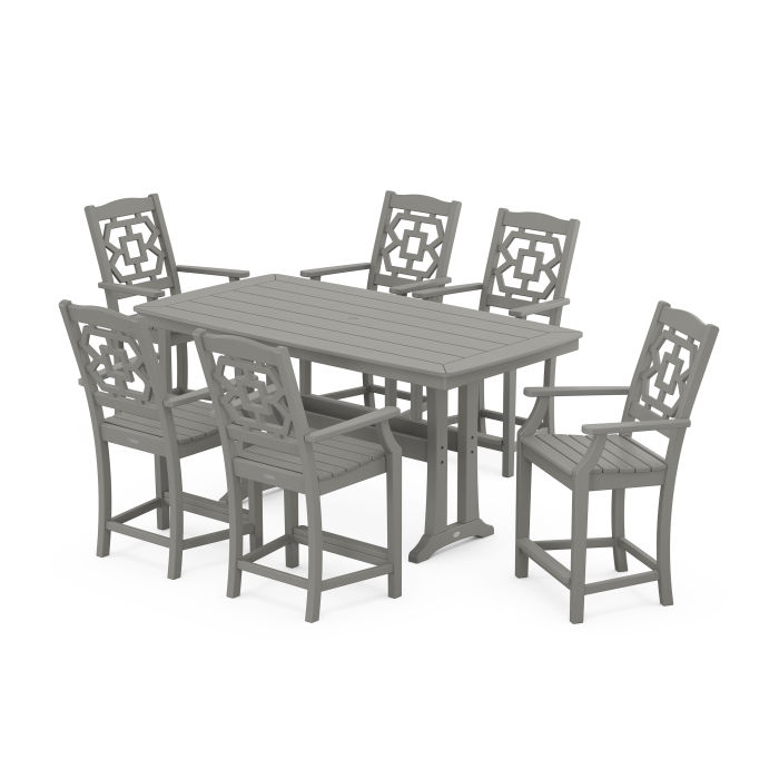 POLYWOOD Chinoiserie Arm Chair 7-Piece Counter Set with Trestle Legs