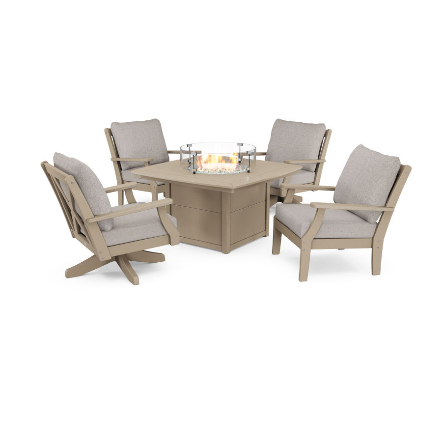 POLYWOOD Braxton 5-Piece Deep Seating Set with Fire Table in Vintage Sahara / Weathered Tweed