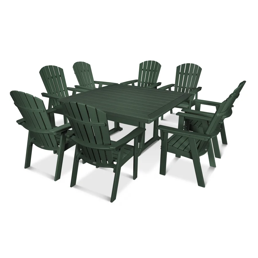 POLYWOOD Nautical Adirondack 9-Piece Trestle Dining Set in Green