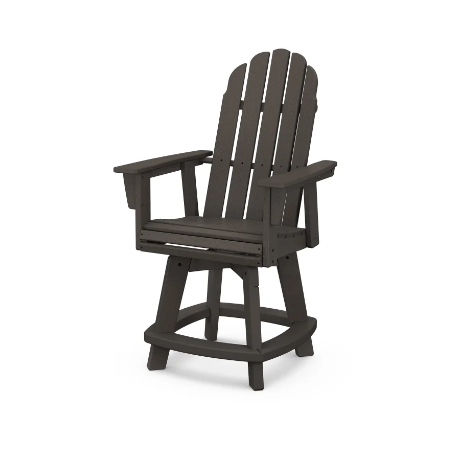 POLYWOOD Vineyard Curveback Adirondack Swivel Counter Chair in Vintage Finish