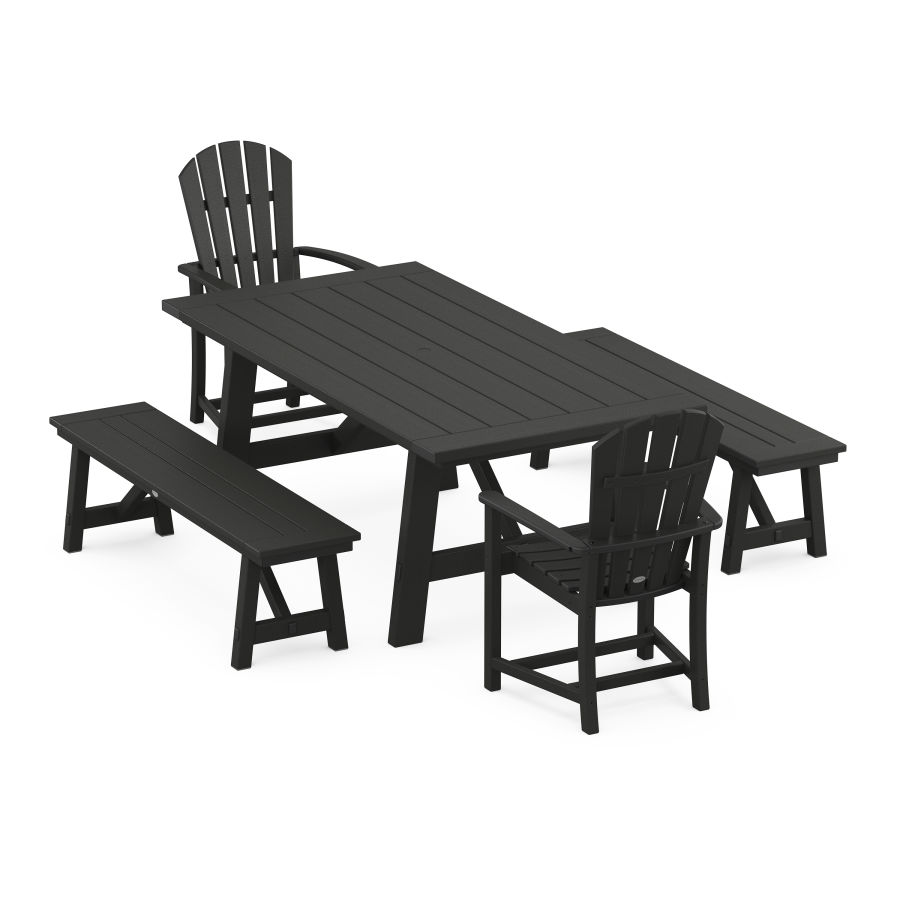 POLYWOOD Palm Coast 5-Piece Rustic Farmhouse Dining Set With Trestle Legs in Black