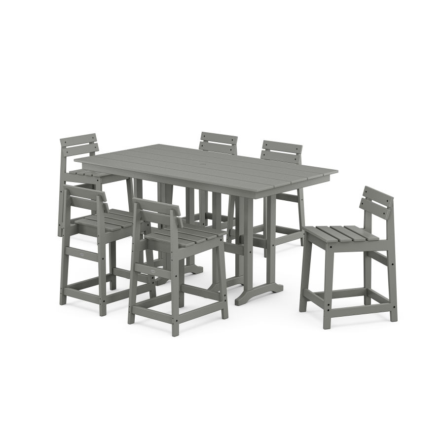 POLYWOOD Modern Studio Plaza Lowback Counter Chair 7-Piece Set in Slate Grey