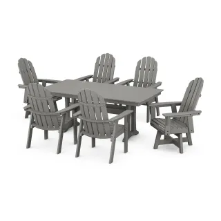 POLYWOOD Vineyard Curveback Adirondack Swivel Chair 7-Piece Farmhouse Dining Set with Trestle Legs