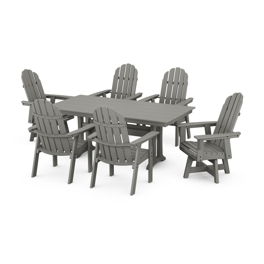 POLYWOOD Vineyard Curveback Adirondack Swivel Chair 7-Piece Farmhouse Dining Set with Trestle Legs in Slate Grey