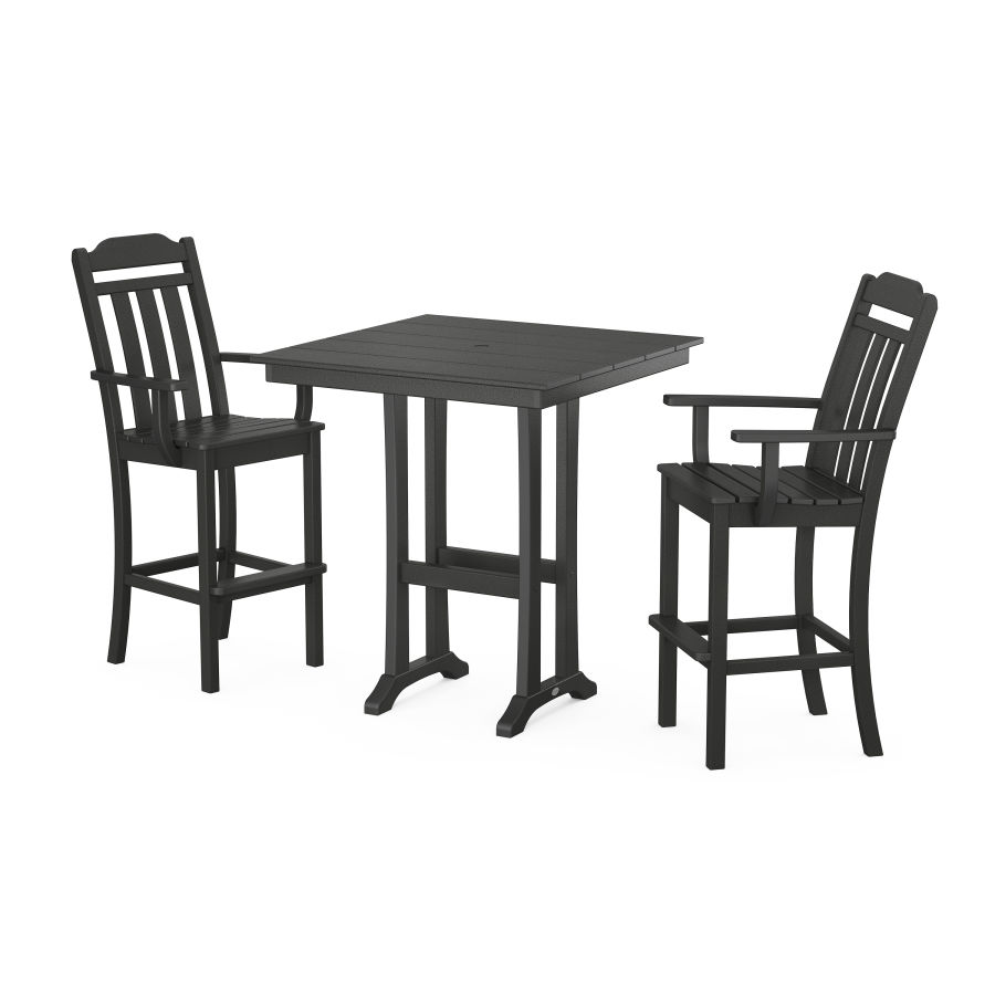 POLYWOOD Country Living 3-Piece Farmhouse Bar Set with Trestle Legs in Black
