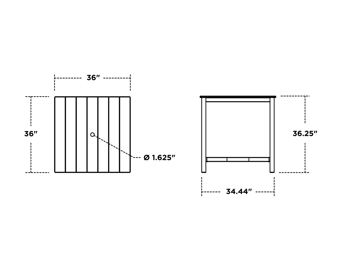 Dimensions for Main Street 36 x 36 Counter Table