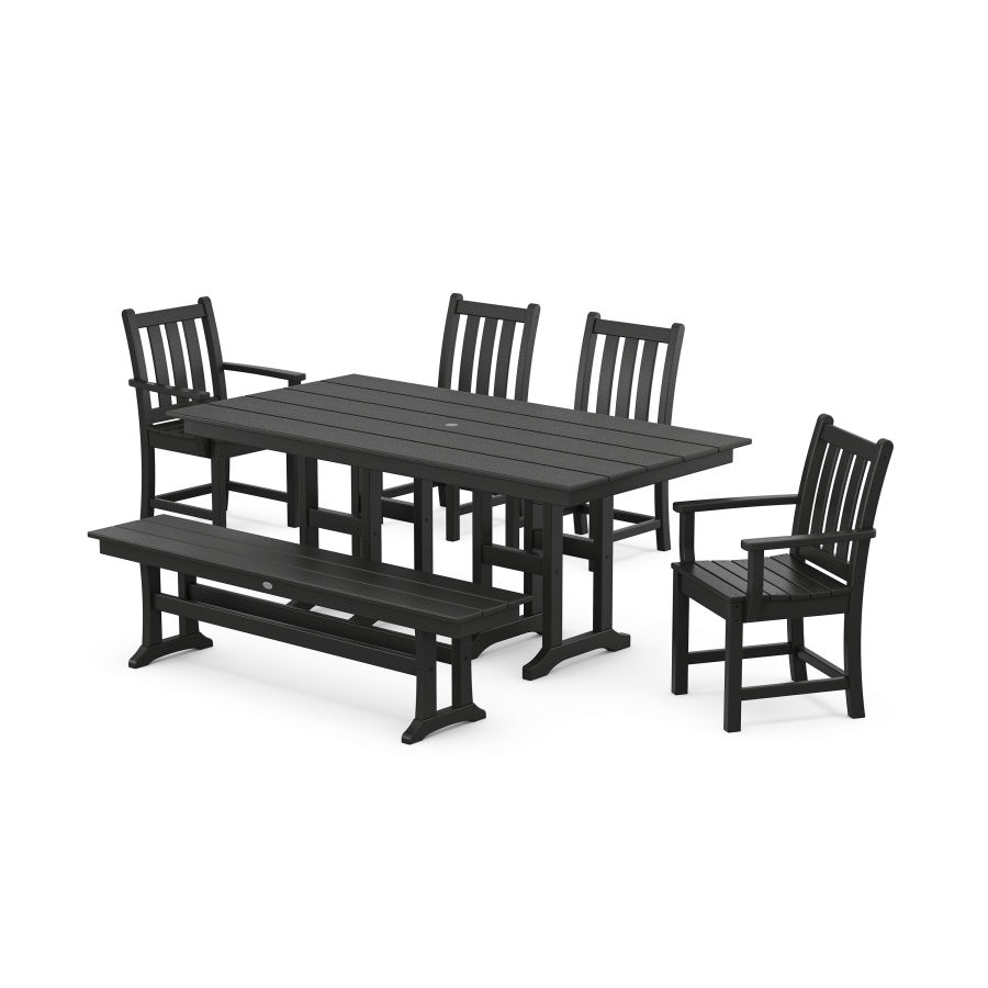 POLYWOOD Traditional Garden 6-Piece Farmhouse Dining Set in Black