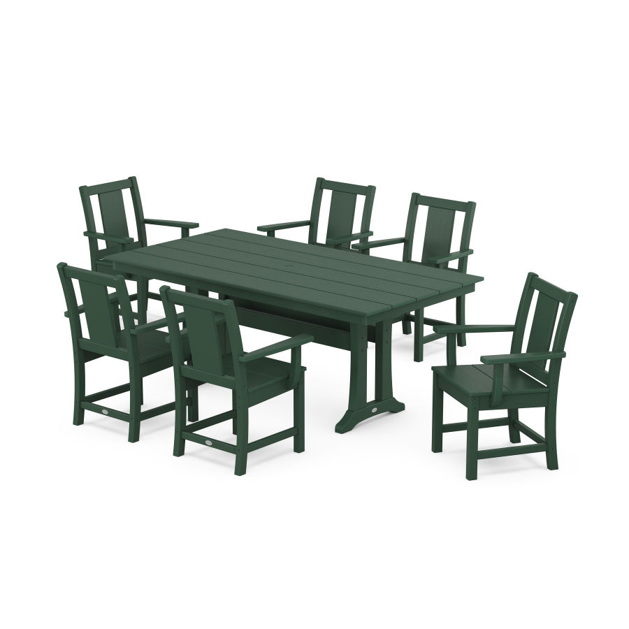 POLYWOOD Prairie Arm Chair 7-Piece Farmhouse Dining Set with Trestle Legs in Green