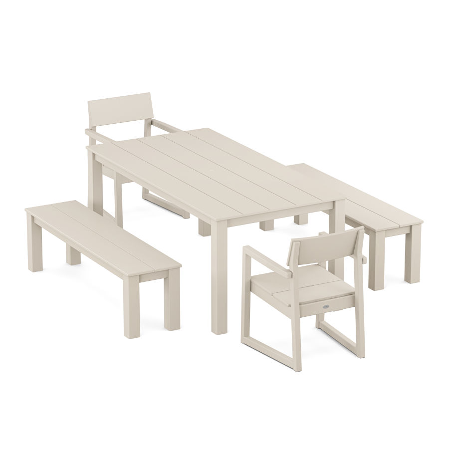 POLYWOOD EDGE 5-Piece Parsons Dining Set with Benches in Sand