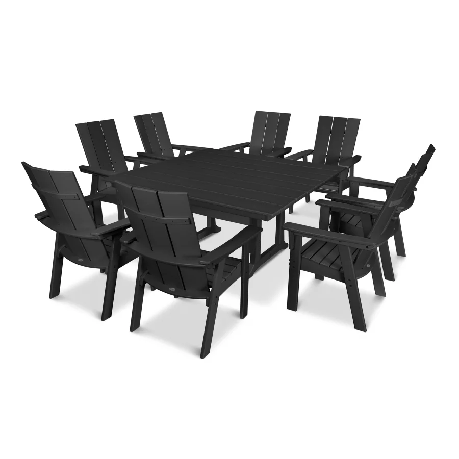 POLYWOOD Modern Adirondack 9-Piece Farmhouse Dining Set in Black