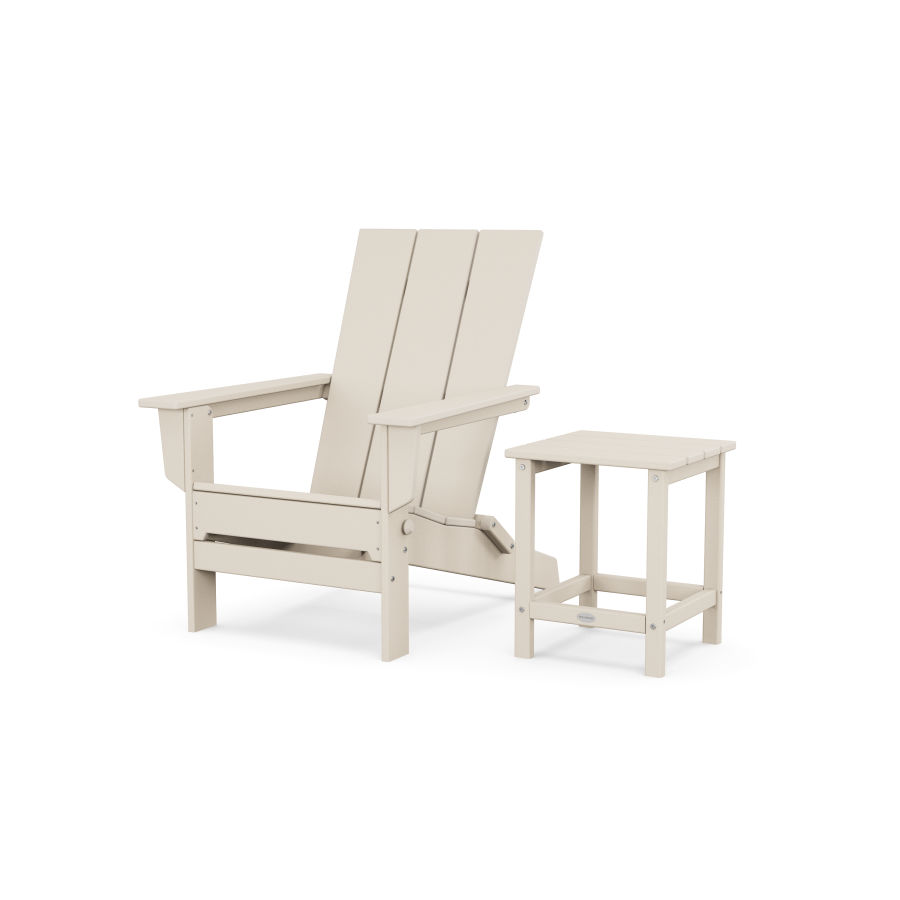 POLYWOOD Modern Studio Folding Adirondack Chair with Side Table in Sand