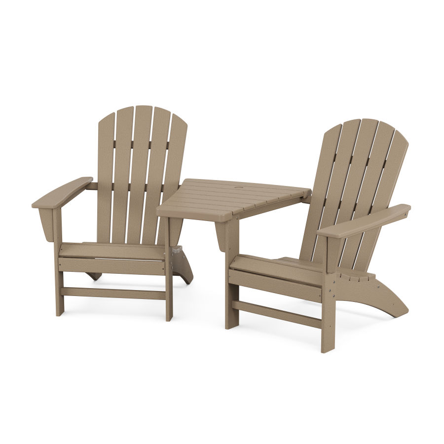 POLYWOOD Nautical 3-Piece Adirondack Set with Angled Connecting Table in Vintage Sahara