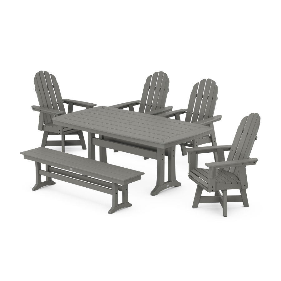 POLYWOOD Vineyard Curveback Adirondack Swivel Chair 6-Piece Dining Set with Trestle Legs and Bench