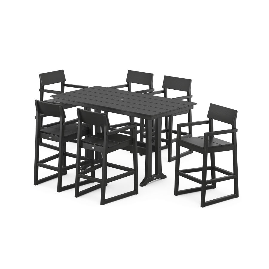 POLYWOOD EDGE Arm Chair 7-Piece Farmhouse Bar Set with Trestle Legs in Black