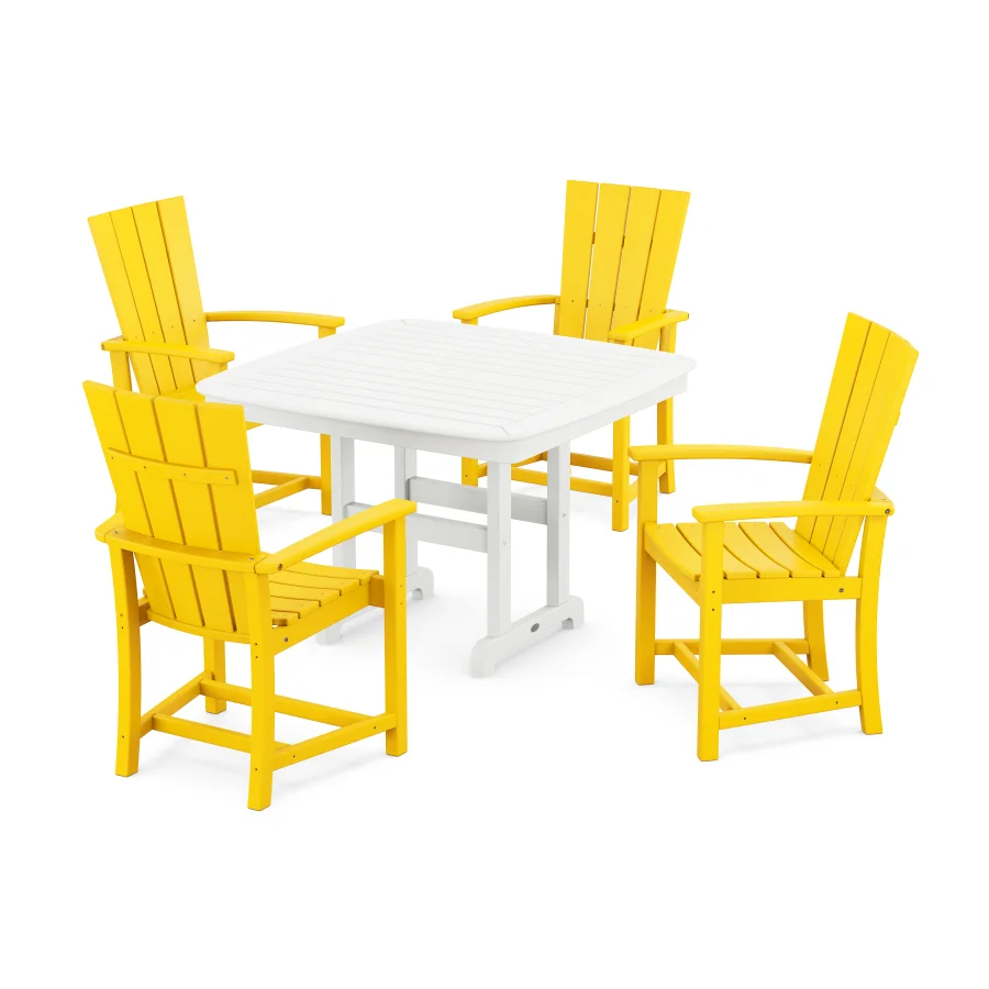 POLYWOOD Quattro 5-Piece Dining Set with Trestle Legs in Lemon / White