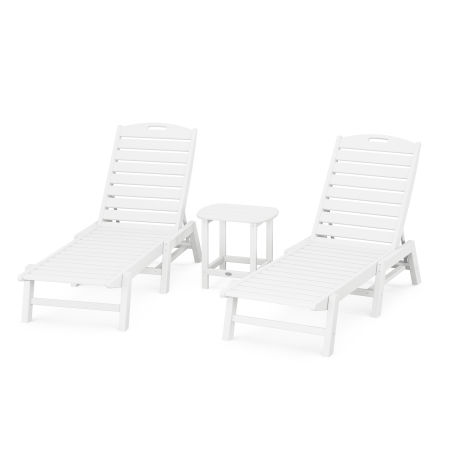 Nautical 3-Piece Chaise Lounge Set with South Beach 18" Side Table in White