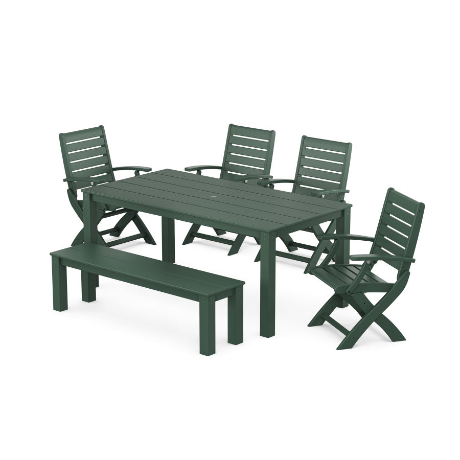 POLYWOOD Signature Folding Chair 6-Piece Parsons Dining Set with Bench in Green
