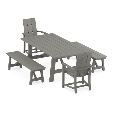 POLYWOOD Modern Adirondack 5-Piece Rustic Farmhouse Dining Set With Benches