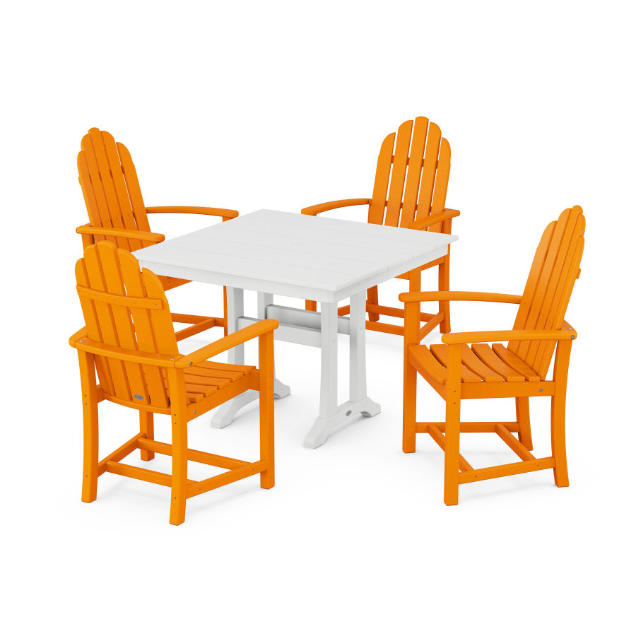 POLYWOOD Classic Adirondack 5-Piece Farmhouse Dining Set With Trestle Legs in Tangerine / White
