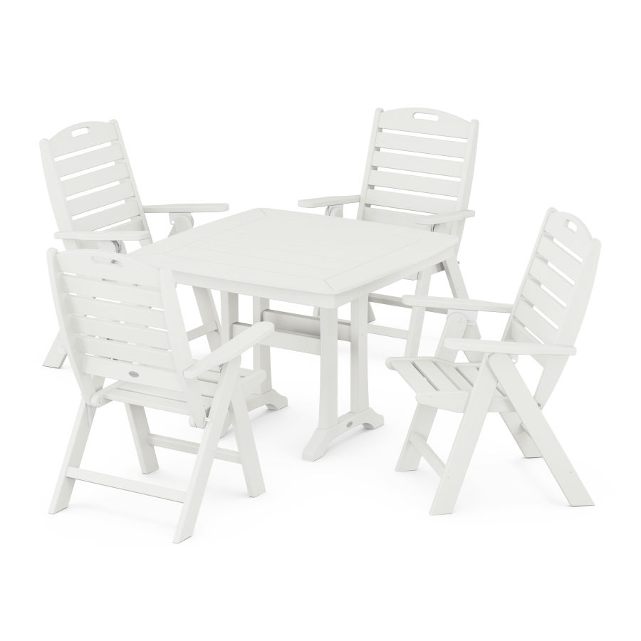 POLYWOOD Nautical Folding Highback Chair 5-Piece Dining Set with Trestle Legs in Vintage White
