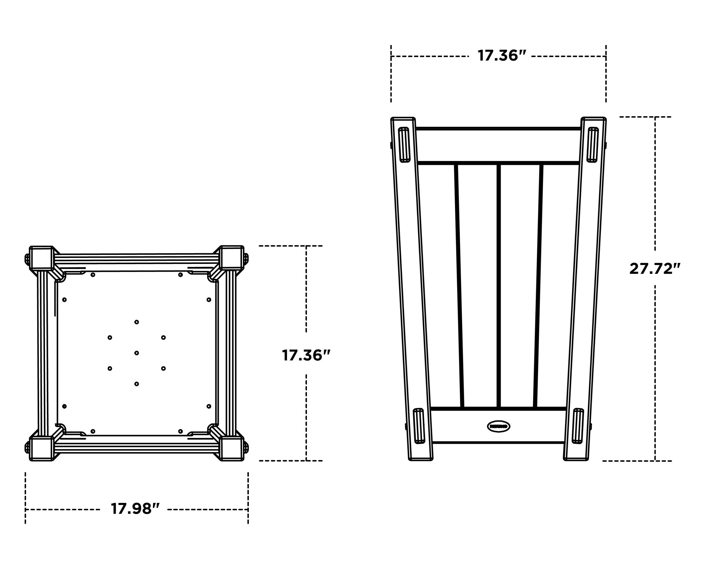 Dimensions for Vineyard Tapered Square Short Planter Box