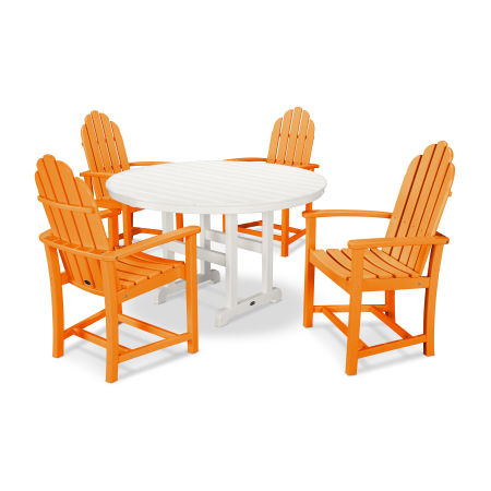 POLYWOOD Classic Adirondack 5-Piece Round Farmhouse Dining Set in Tangerine / White