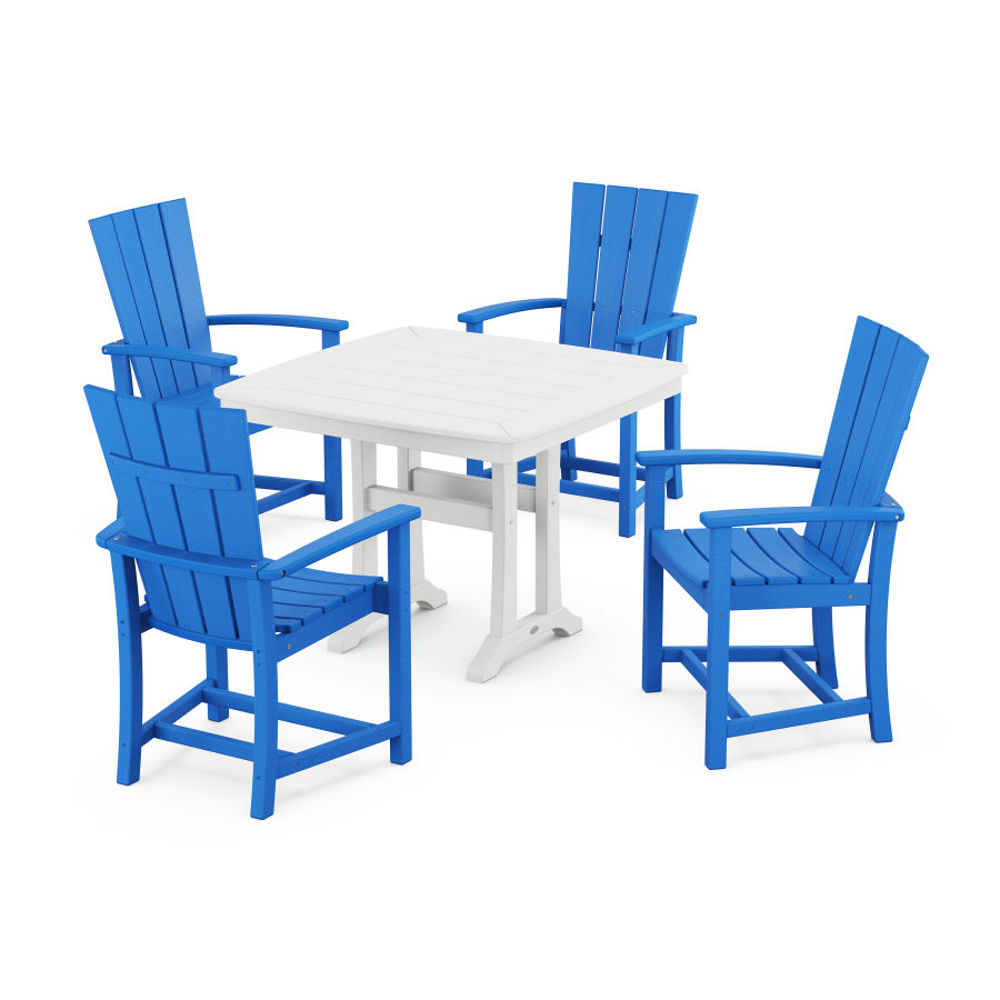 POLYWOOD Quattro 5-Piece Dining Set with Trestle Legs in Pacific Blue / White