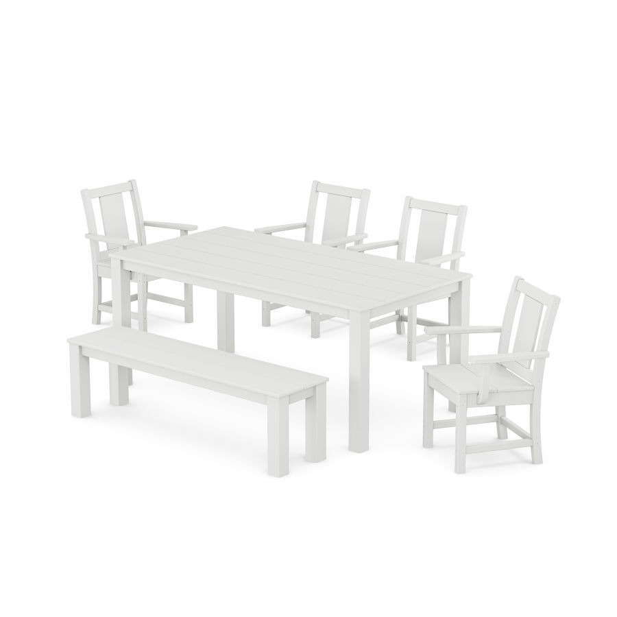 POLYWOOD Prairie 6-Piece Parsons Dining Set with Bench in White