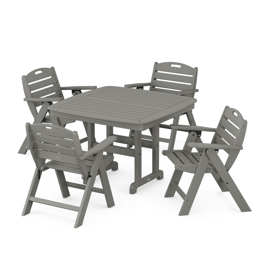 POLYWOOD Nautical Folding Lowback Chair 5-Piece Dining Set with Trestle Legs in Slate Grey