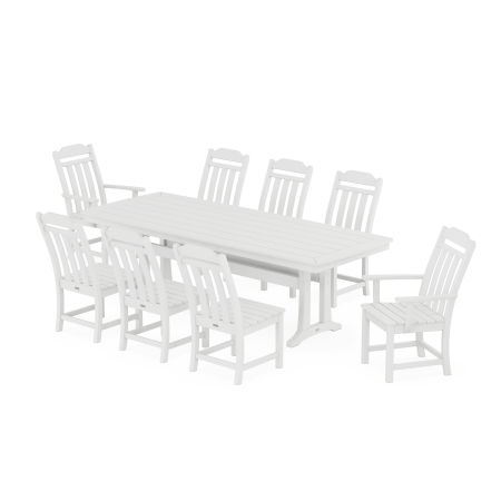 Country Living 9-Piece Dining Set with Trestle Legs in White